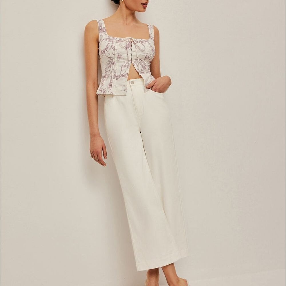 White Wide-Leg High Waist Cotton Jean Pants Size S NWT Commense